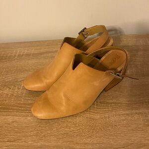 Kork-Ease Tan Mules & Clogs with Rounded Toe and Adjustable Ankle Strap